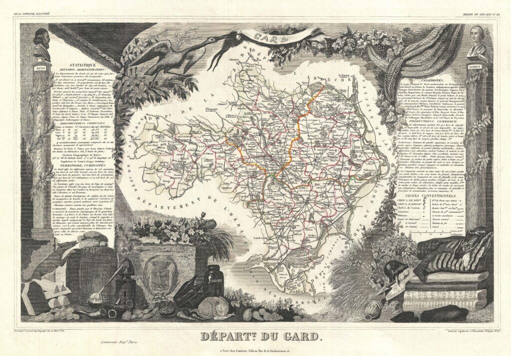 Carte du département du Gard 1852.