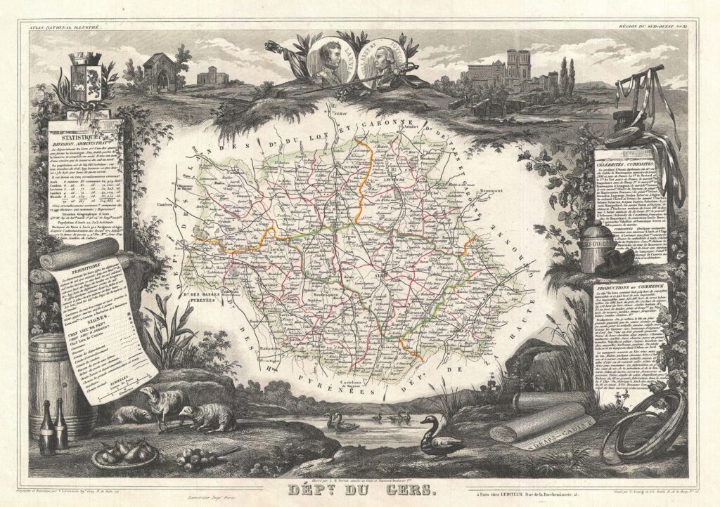 Carte du département du Gers 1852.