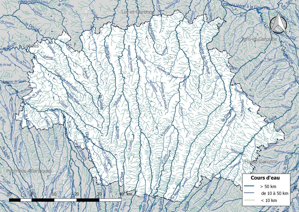 Carte hydrographique du Gers.