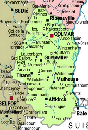 Carte des principales communes du Haut-Rhin