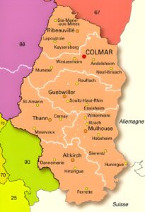 Carte des principales villes du Haut-Rhin.