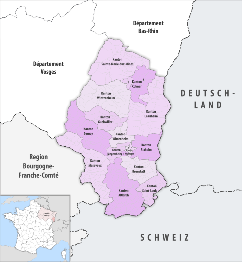 Carte des cantons du département du Haut-Rhin.