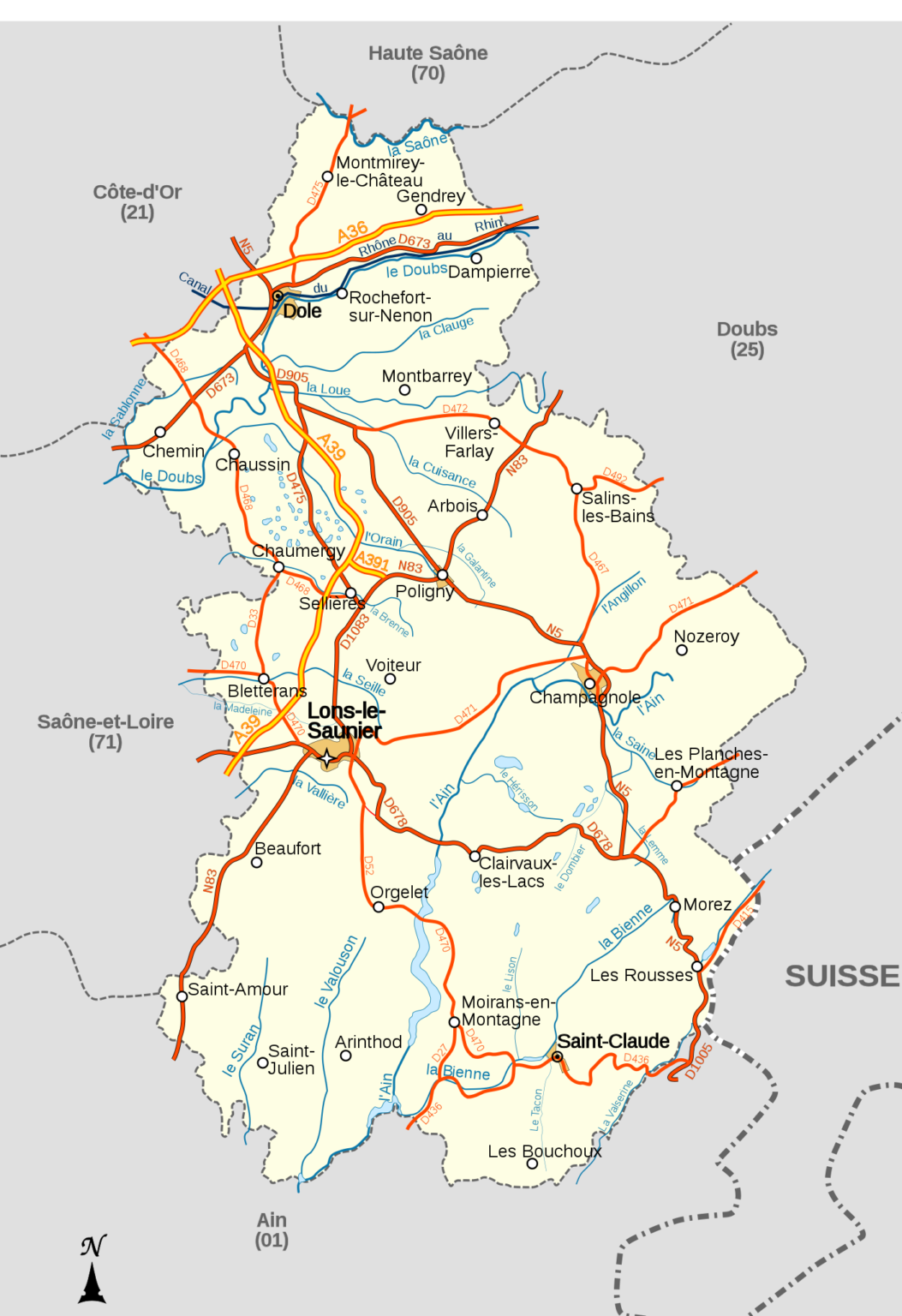 Carte routière du Jura