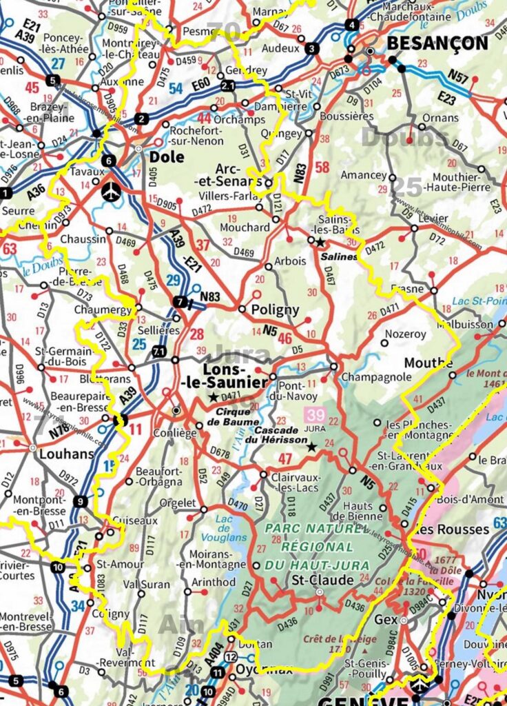 Carte routière du Jura.