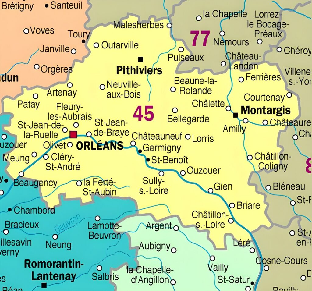 Carte des principales communes du Loiret.