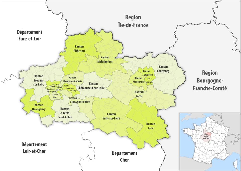 Carte des cantons du département du Loiret.