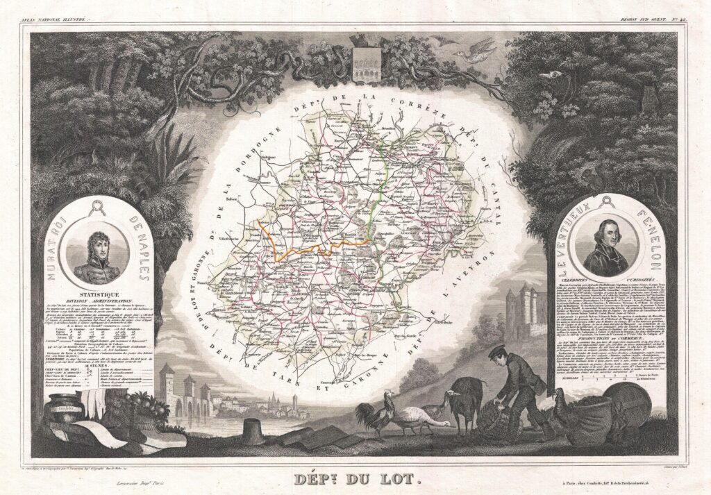 Carte du département du Lot 1852.