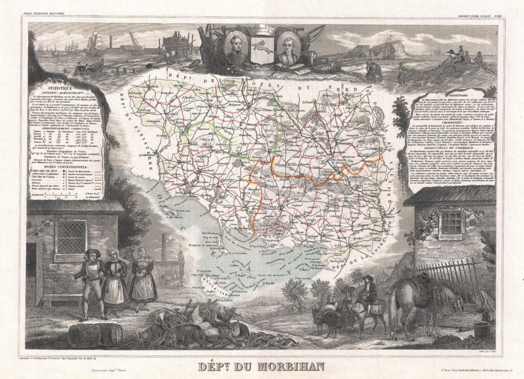 Carte du département du Morbihan 1852.