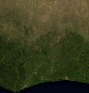 Image satellite de la Côte d'Ivoire.