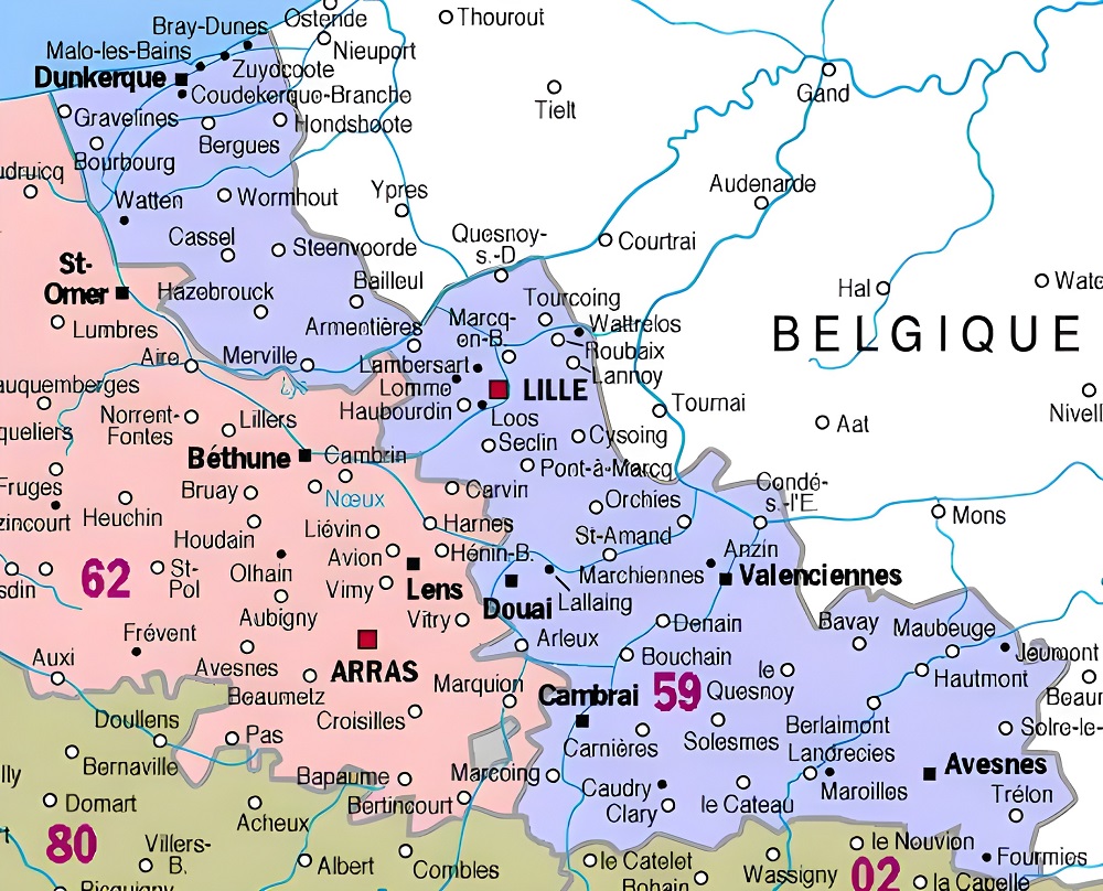 Carte des principales communes du département du Nord.