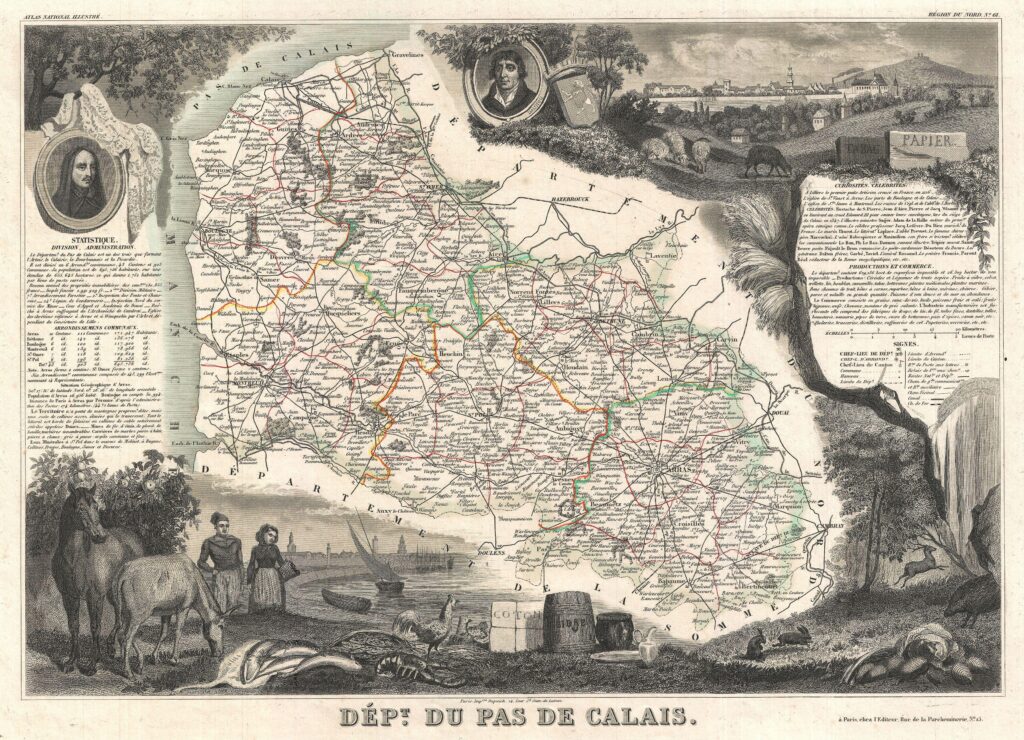 Carte du département du Pas-de-Calais 1852.