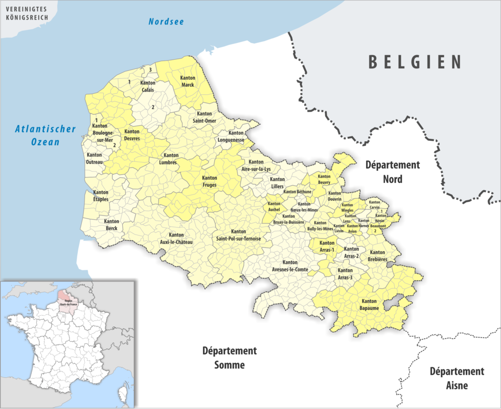Carte des cantons du département du Pas-de-Calais.