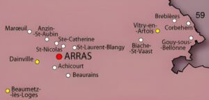 Carte des principales villes des environs d'Arras.