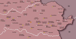 Carte des principales villes des environs de Lens.