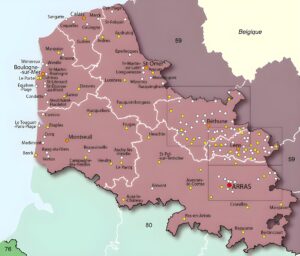 Carte des principales villes du Pas-de-Calais.