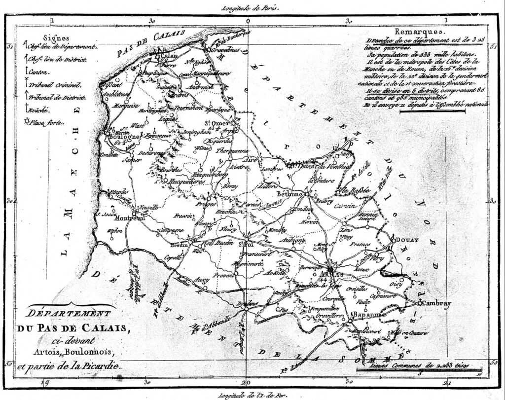 Carte du Pas-de-Calais en 1792.