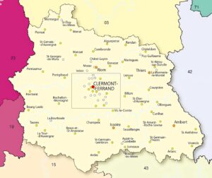 Carte des principales villes du Puy-de-Dôme.