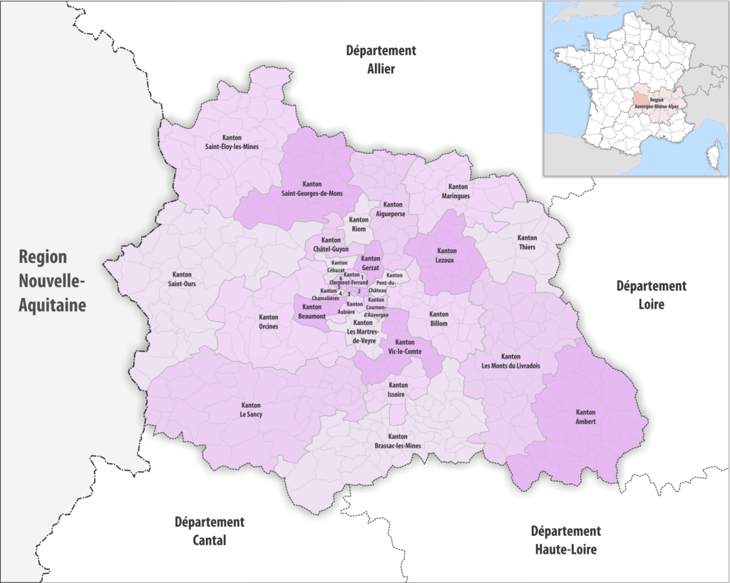 Carte des cantons du département du Puy-de-Dôme.