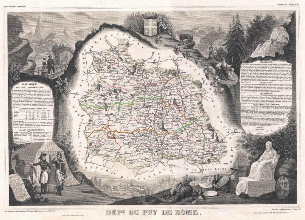 Carte du département du Puy-de-Dôme 1852.