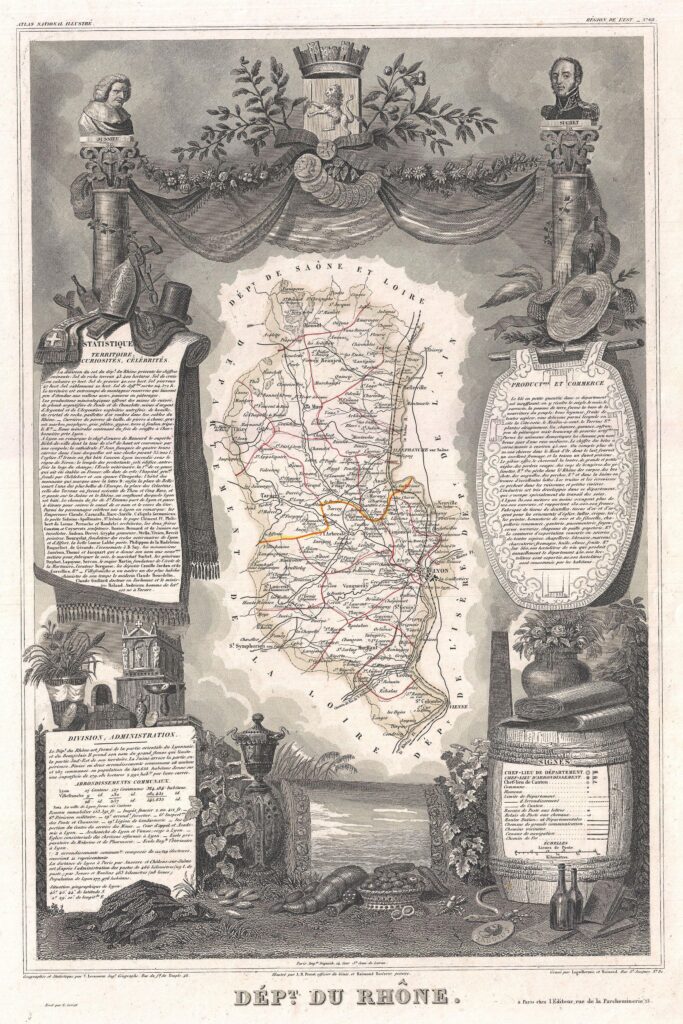 Carte du département du Rhône 1852.
