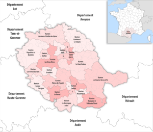 Carte des cantons du département du Tarn