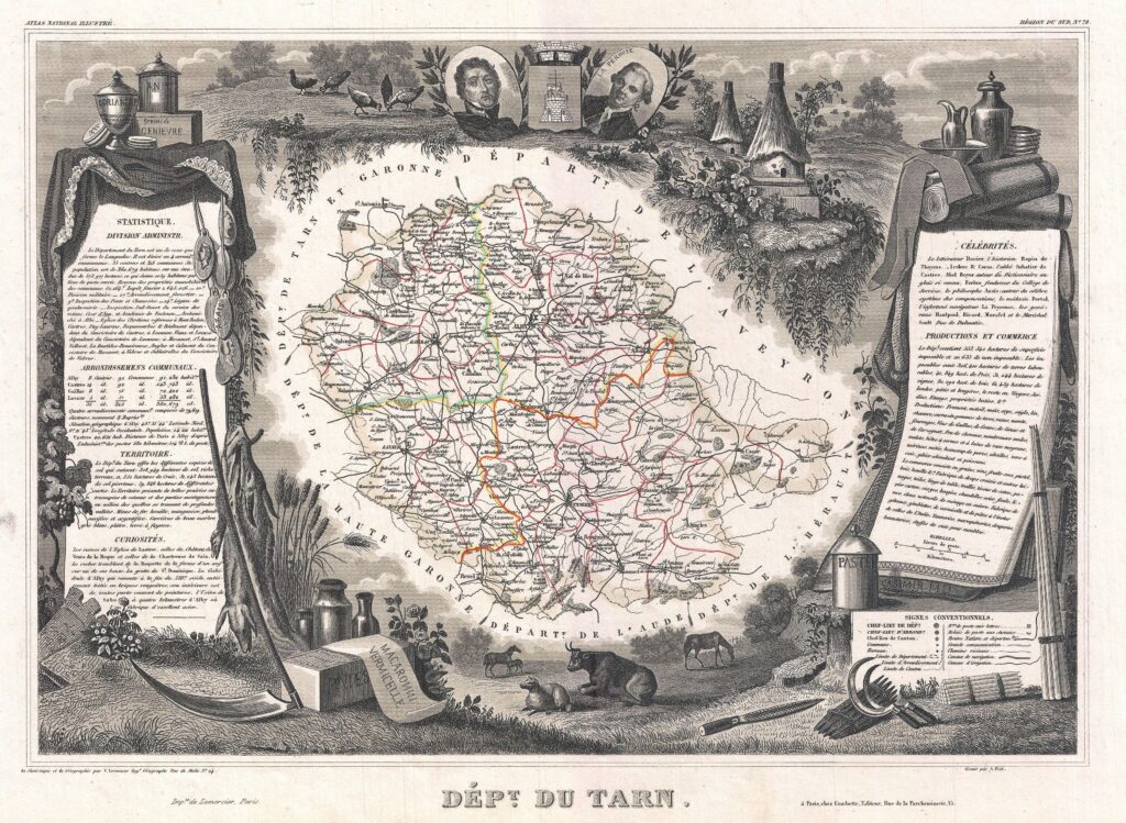 Carte du département du Tarn 1852.