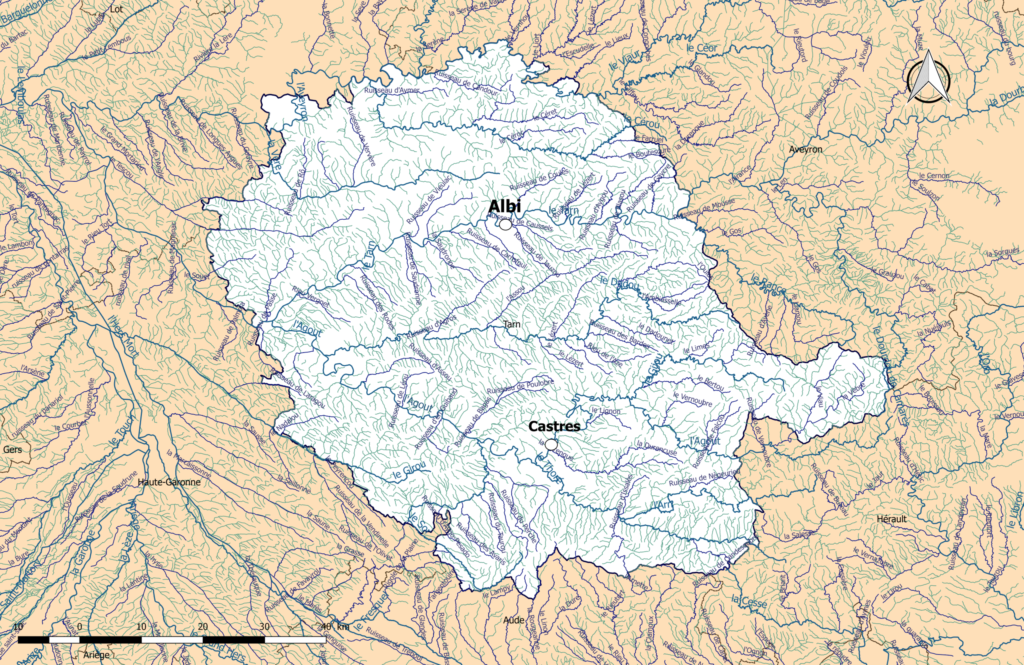 Carte hydrographique du Tarn.