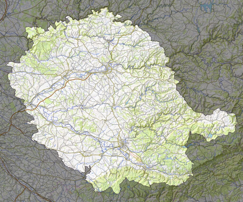 Carte physique du département du Tarn.