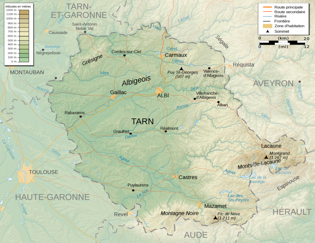 Carte topographique du Tarn.