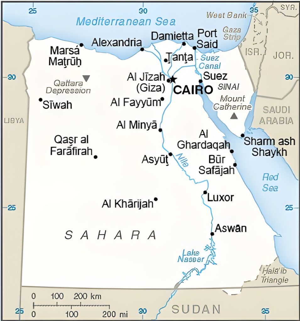 Carte des principales villes d'Égypte