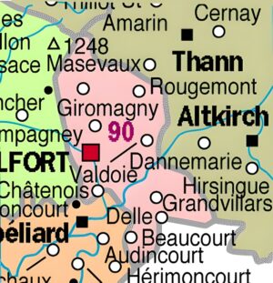 Carte des principales communes du Territoire de Belfort