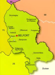 Carte des principales villes du Territoire de Belfort.