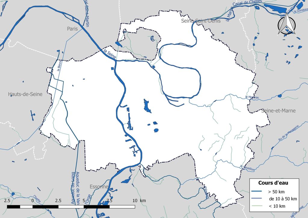 Carte hydrographique du Val-de-Marne.