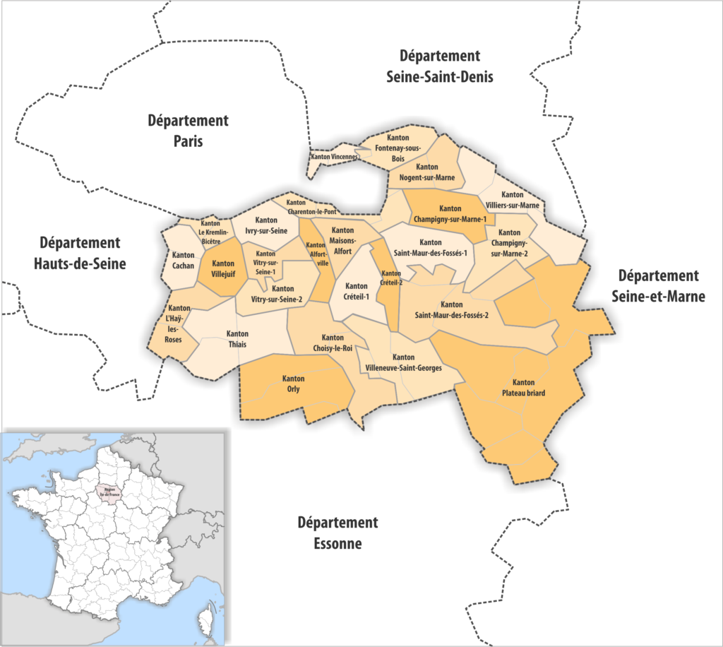 Carte des cantons du département du Val-de-Marne.