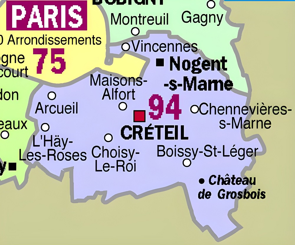 Carte des principales communes du Val-de-Marne.