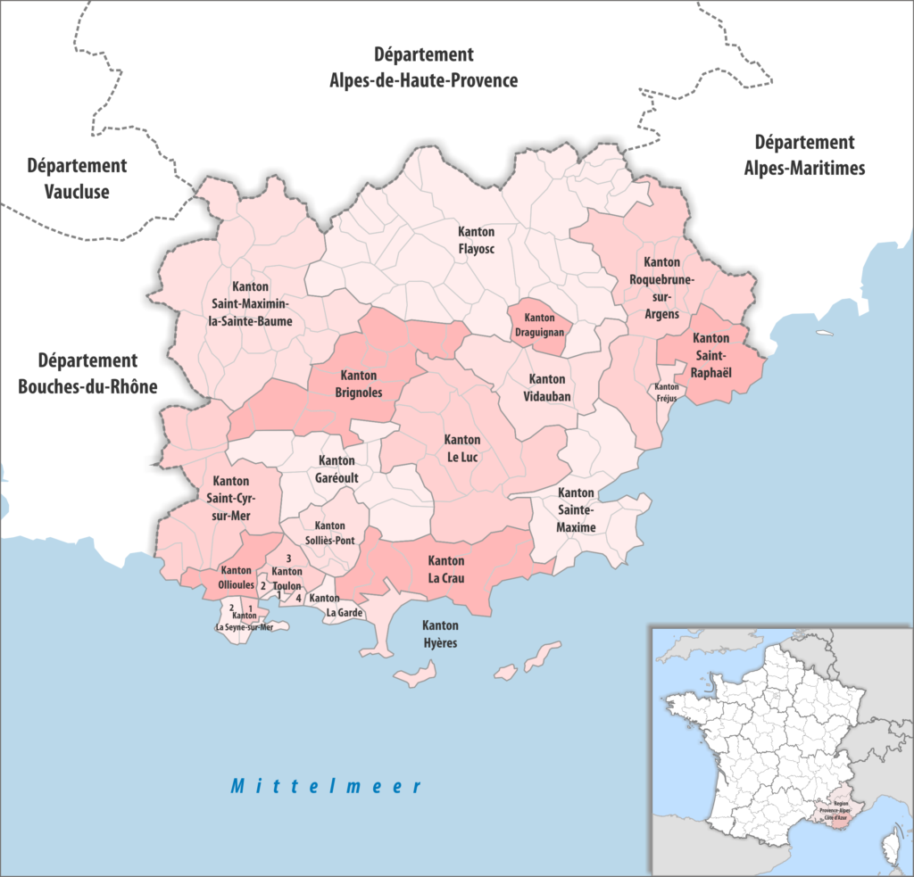 Carte des cantons du département du Var.