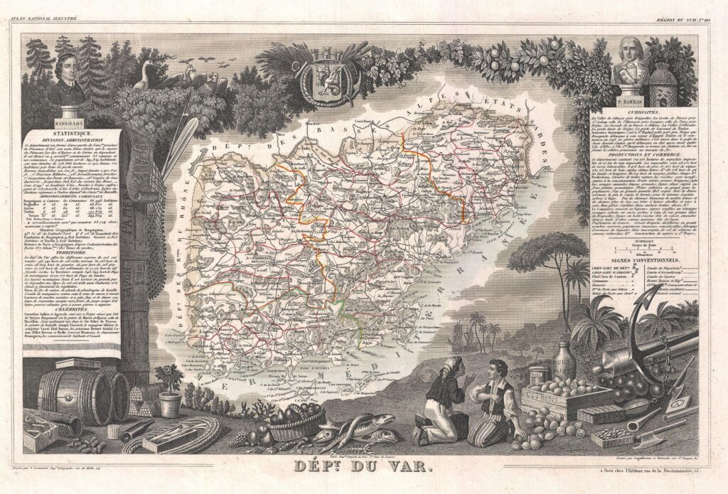 Carte du département du Var 1852.