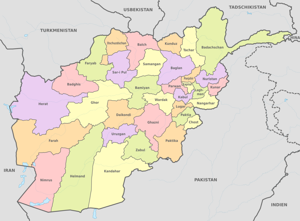 Carte politique de l'Afghanistan.