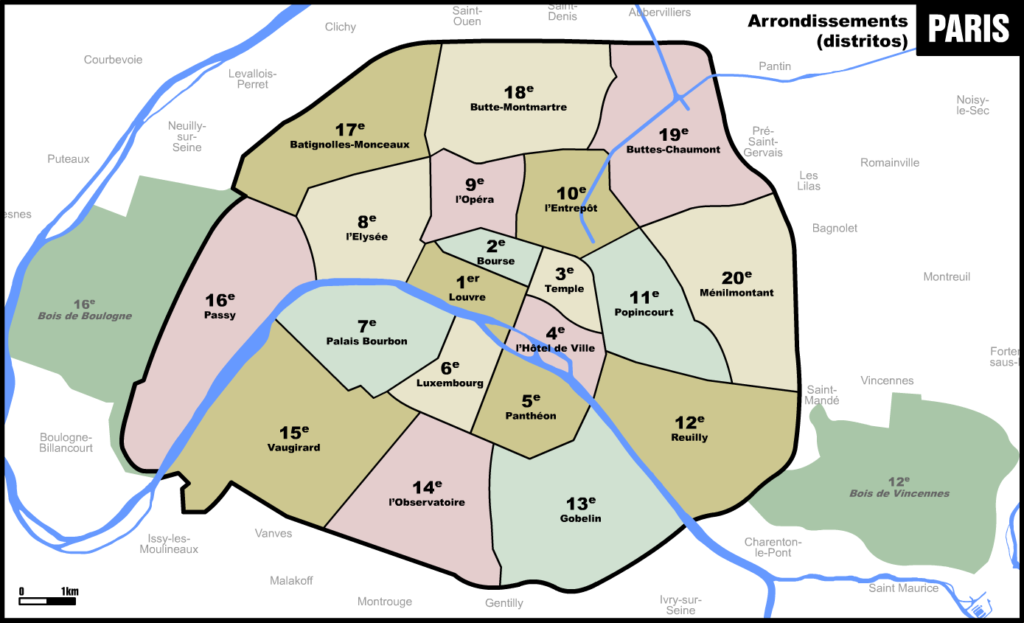 Carte des arrondissements de Paris.