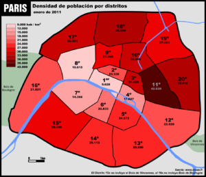 Densité de population par arrondissement de Paris