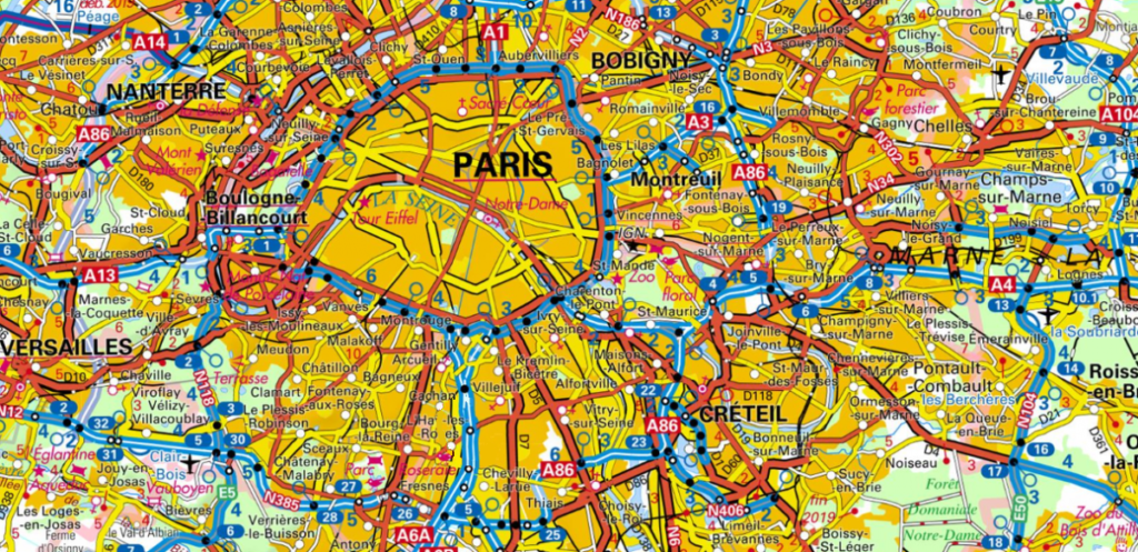 Carte routière de la région parisienne.