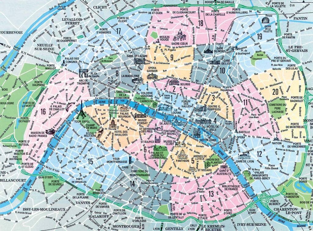 Carte touristique de Paris.