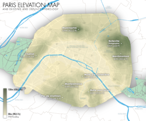 Carte des altitudes de Paris.