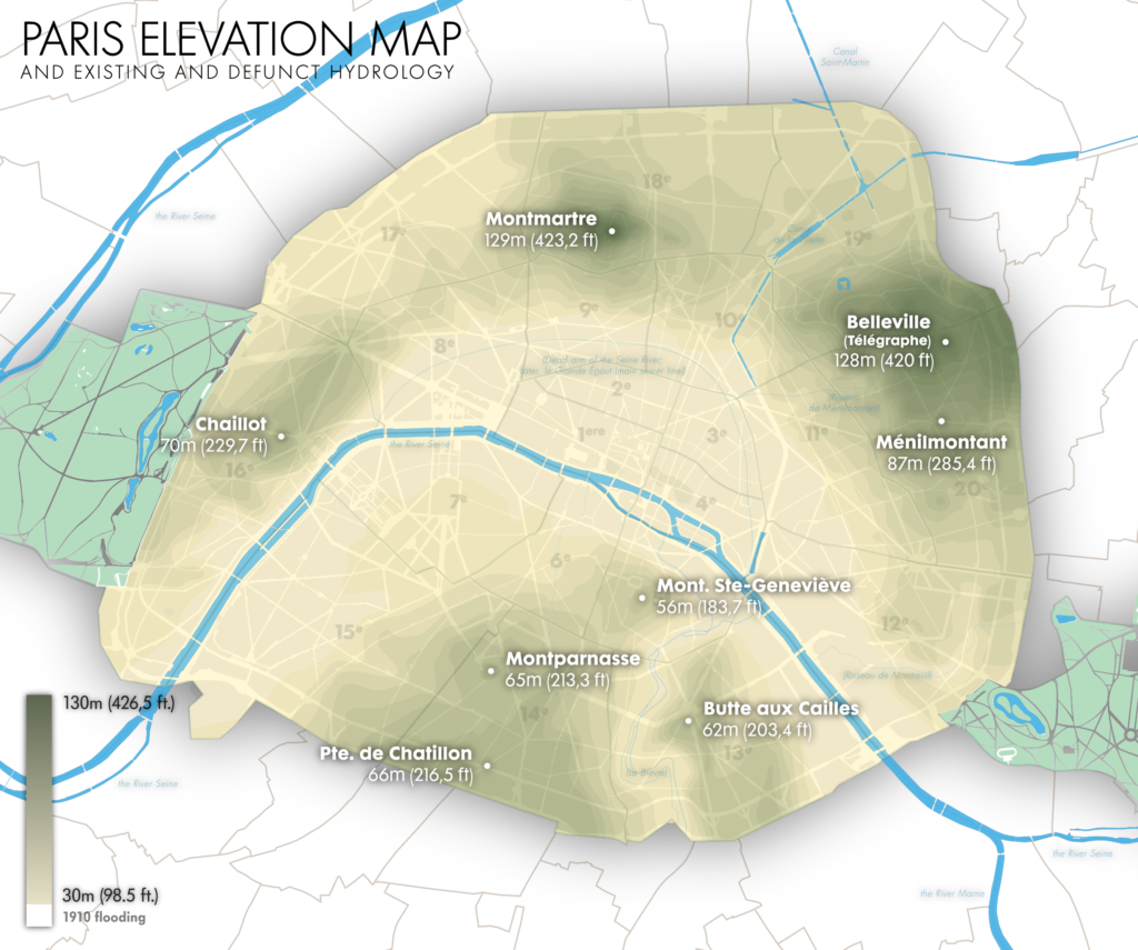 Carte du relief de Paris.