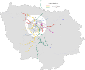 Carte du réseau de RER en Île de France.