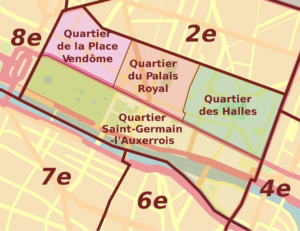 Plan des quartiers administratifs du 1er arrondissement de Paris.