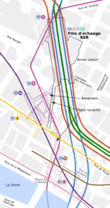 Plan du complexe souterrain Métro/RER de Châtelet.