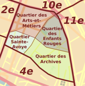 Plan des quartiers administratifs du 3e arrondissement de Paris.