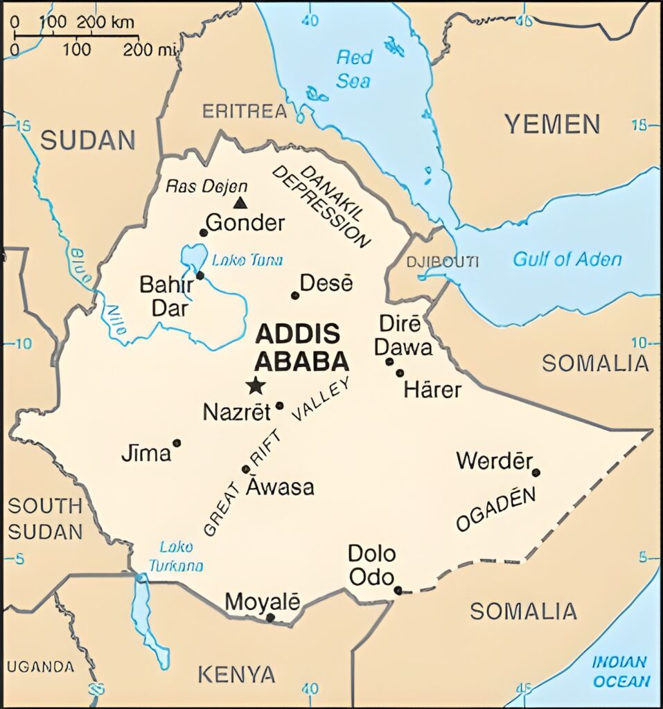 Carte des principales villes d'Éthiopie