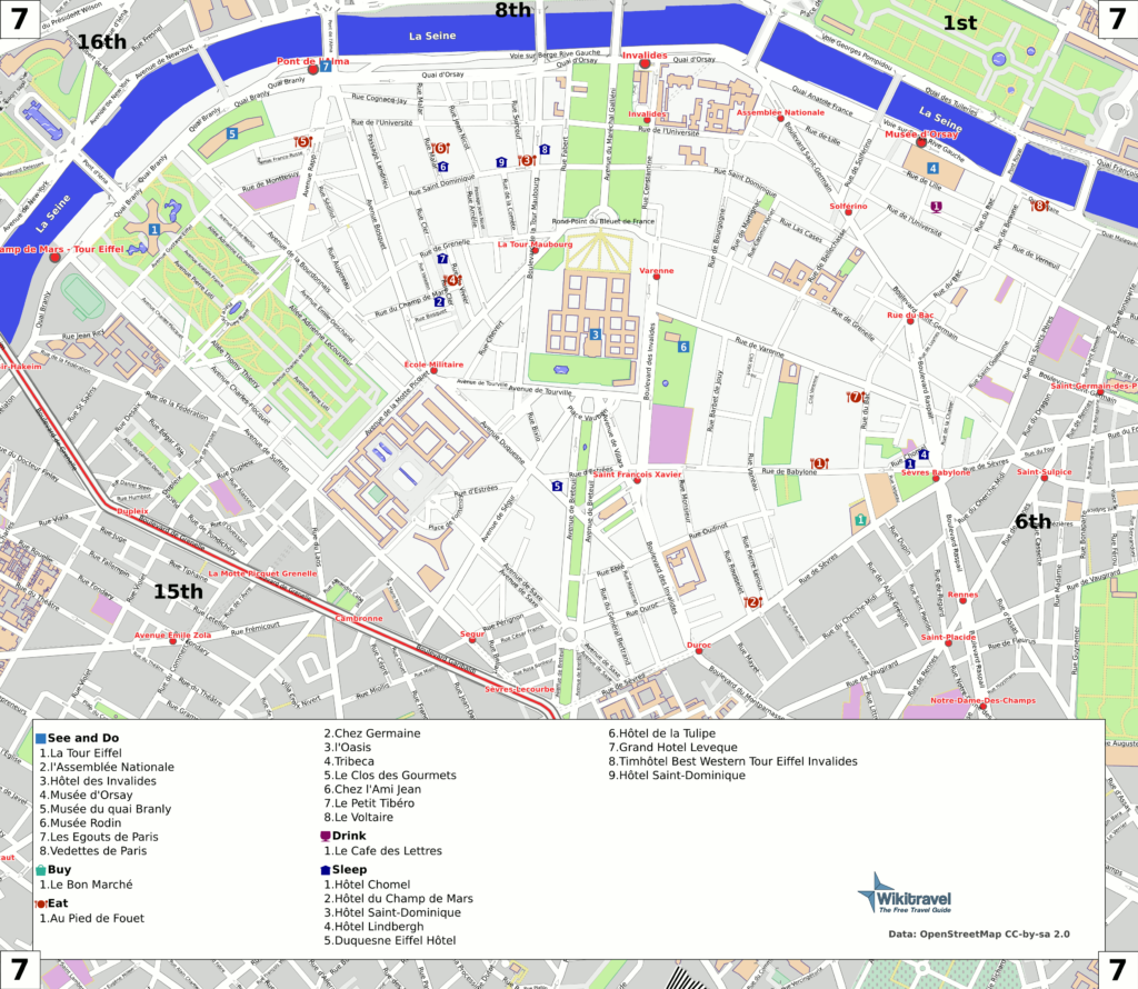 Plan du 7e arrondissement de Paris.